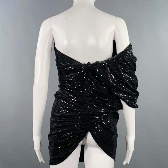 THE ATTICO Black Nylon Blend Sequined One Shoulder Dress Top - Picture 3 of 6